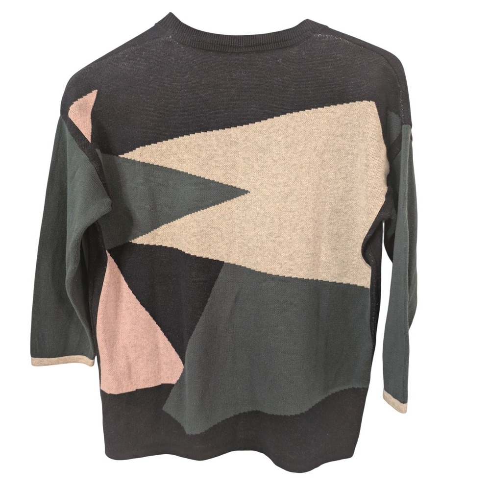 FOIL‎ Geometric Colorblock Knit Sweater 3/4 Sleeve Women's Size S Cotton